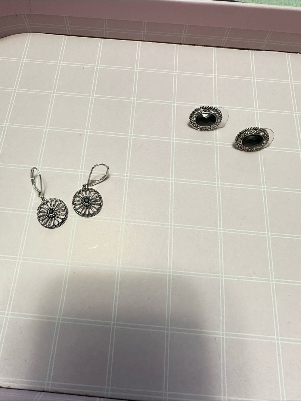 Silver Black Stone Drop Earrings - Women Jewelry